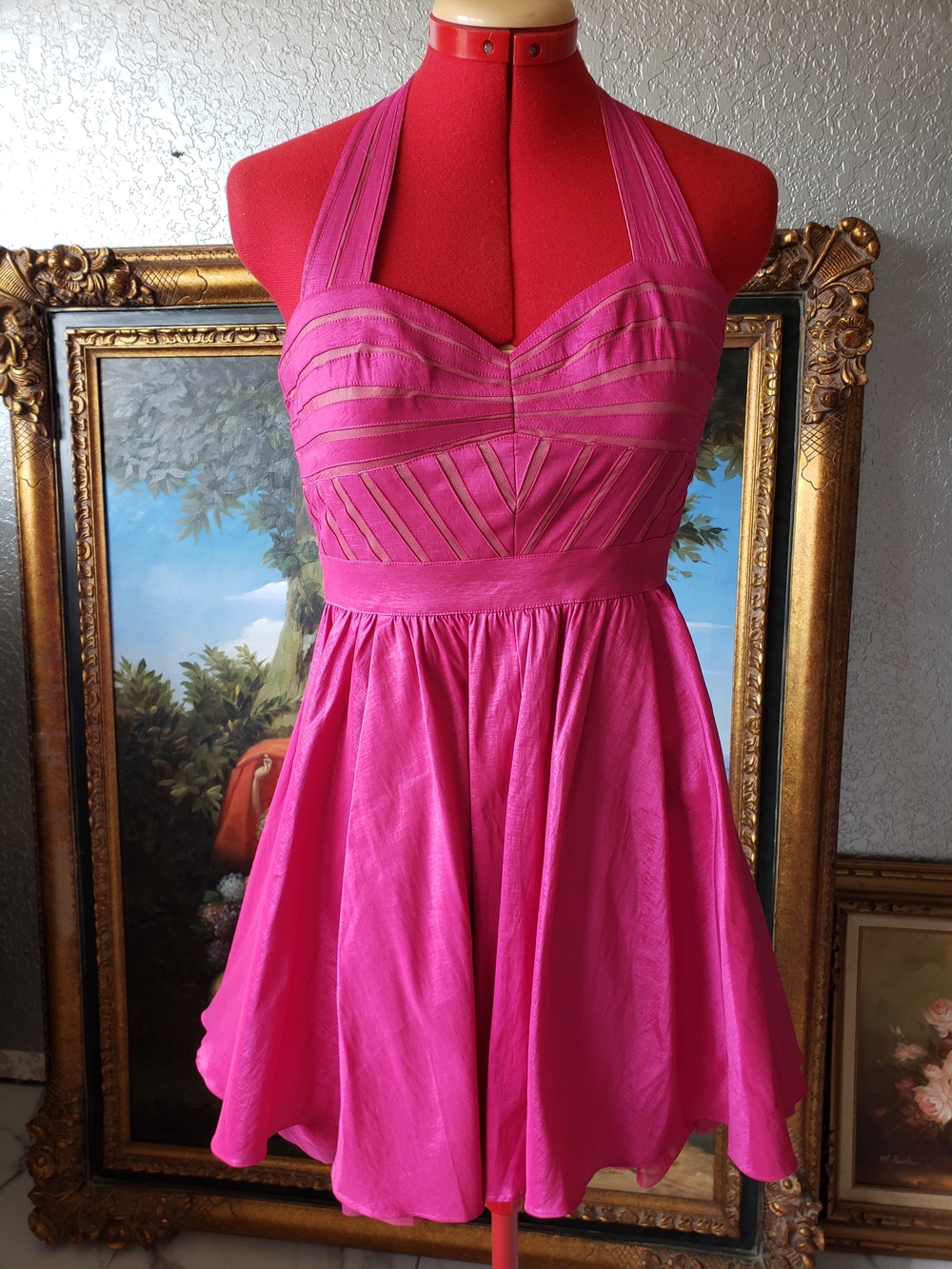 Fuchsia Halter Fit-and-Flare Mini Dress